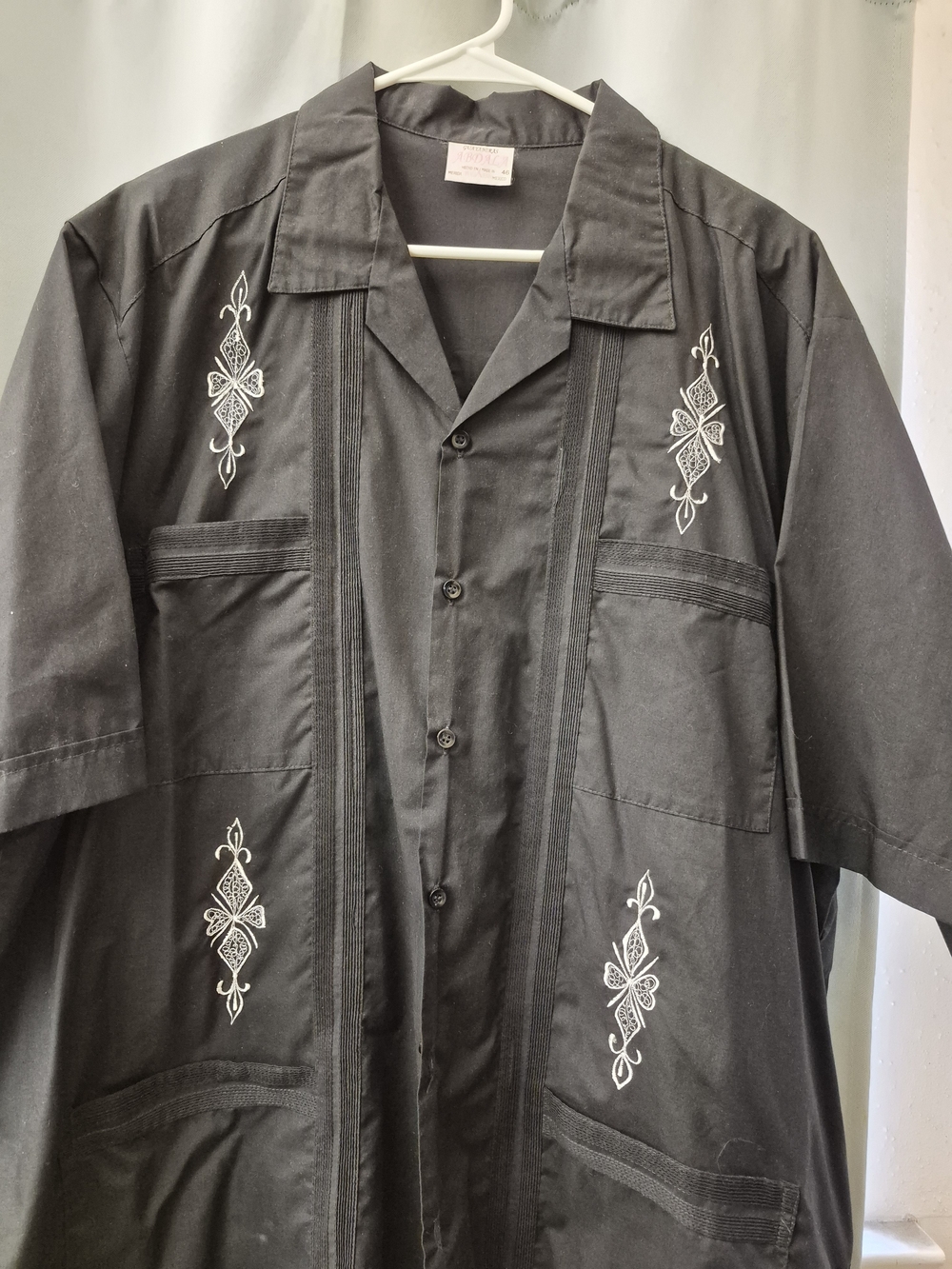Black Men's Embroidered Dress Shirt - Classic Guayabera Style